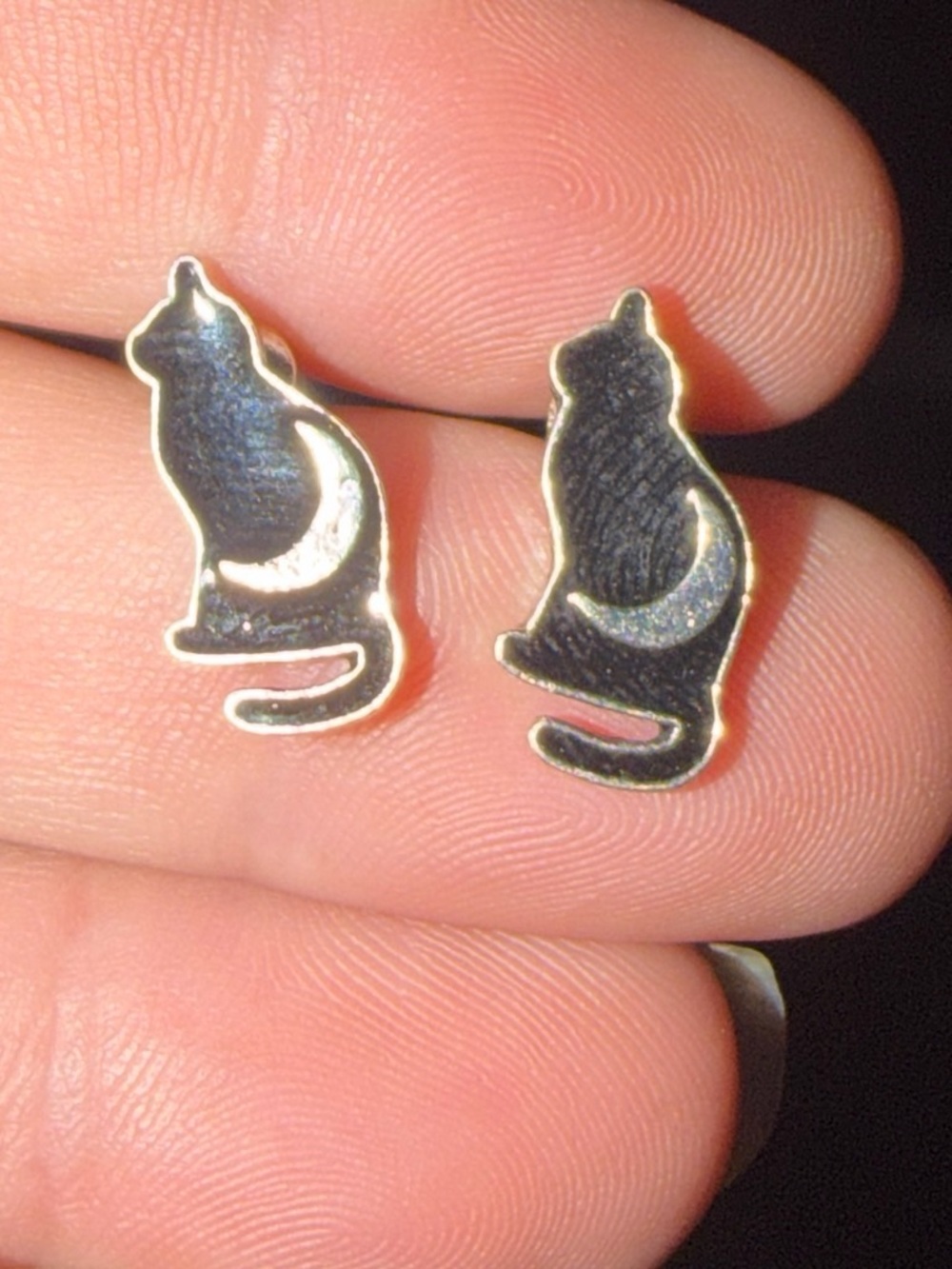 Black Cat Silhouette Enamel Stud Earrings - Small Cat Design